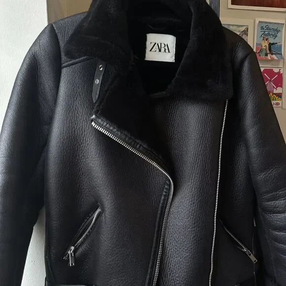 Zara Black Leather Biker Jacket / XS - Picture 2 of 8
